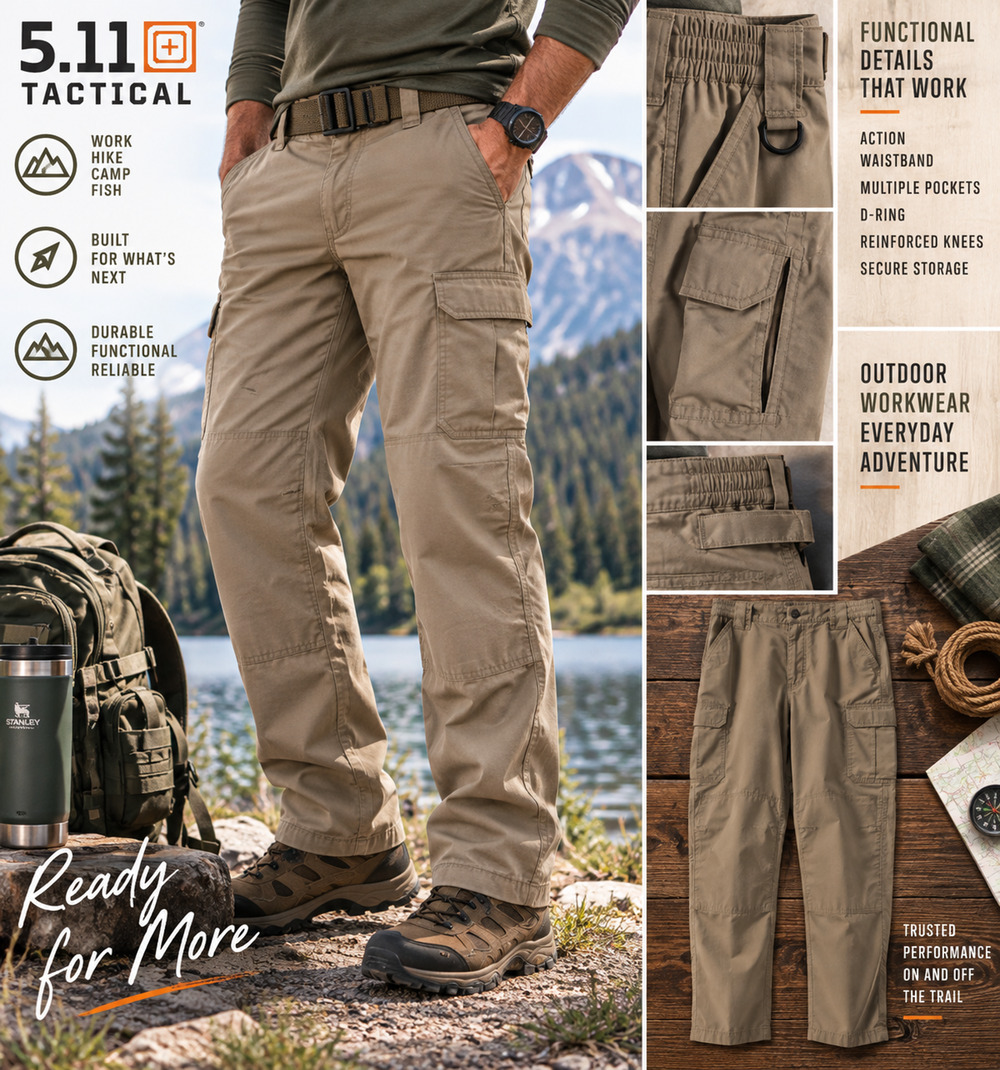 5.11 Tactical Mens 34x30 Taclite Pro Ripstop Cargo Work Pants Khaki